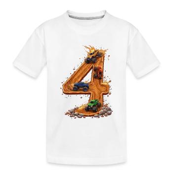 4th Birthday, 4 Year Old Boy, Monster Truck - Kids' Premium Organic T-Shirt - white - Front