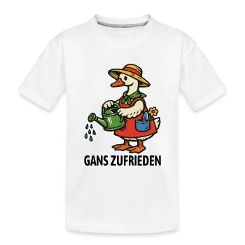 Gans zufrieden | Garten Gans gießt glücklich - Kinder Premium Bio T-Shirt - Weiß - Vorne