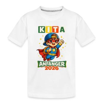 Kita Anfänger 2026 Superheld Junge im Comic-Stil - Kinder Premium Bio T-Shirt - Weiß - Vorne