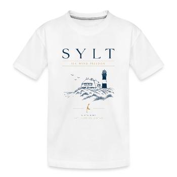 Sylt Nordsee Motiv – Leuchtturm & Dünen - Kinder Premium Bio T-Shirt - Weiß - Vorne