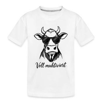 Voll Muhtviert im Büro | Kuh mit Sonnenbrille - Kinder Premium Bio T-Shirt - Weiß - Vorne