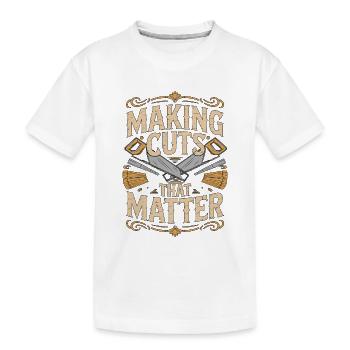 Ébéniste réalisant des découpes qui comptent Menuiserie - T-shirt bio Premium Enfant - blanc - Devant