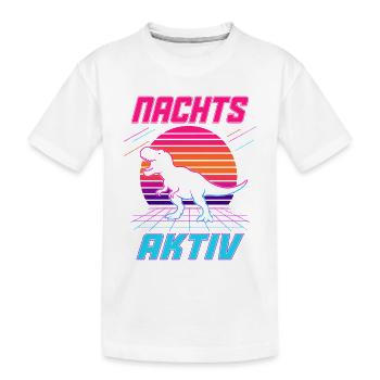 Nachts aktiv – Retro Dinosaurier im Neonlook - Kinder Premium Bio T-Shirt - Weiß - Vorne