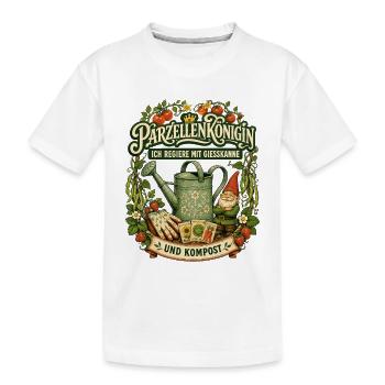 Parzellenkönigin mit Gießkanne und Kompost - Kinder Premium Bio T-Shirt - Weiß - Vorne