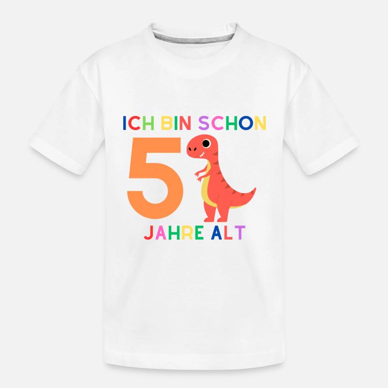 Ich bin 5 Junge, Dinosaurier - Kinder Premium Bio T-Shirt - Weiß