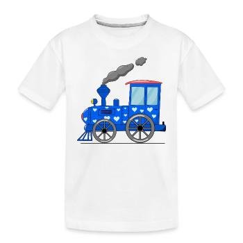 Kinderzug Eisenbahn blau mit Herzen - Kinder Premium Bio T-Shirt - Weiß - Vorne