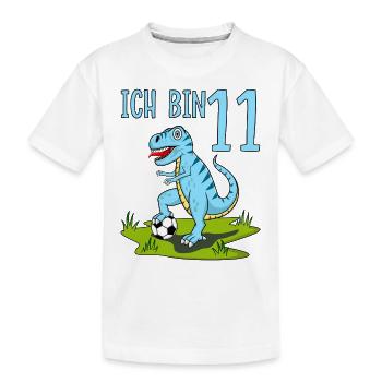 Dinosaure Rex Football 11ème Anniversaire Bleu - T-shirt bio Premium Enfant - blanc - Devant