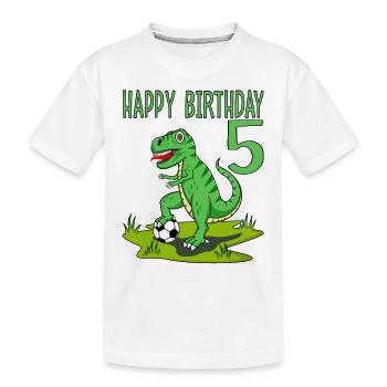 Dinosaur Rex Football 5 Happy Birthday Green - Kids' Premium Organic T-Shirt - white - Front