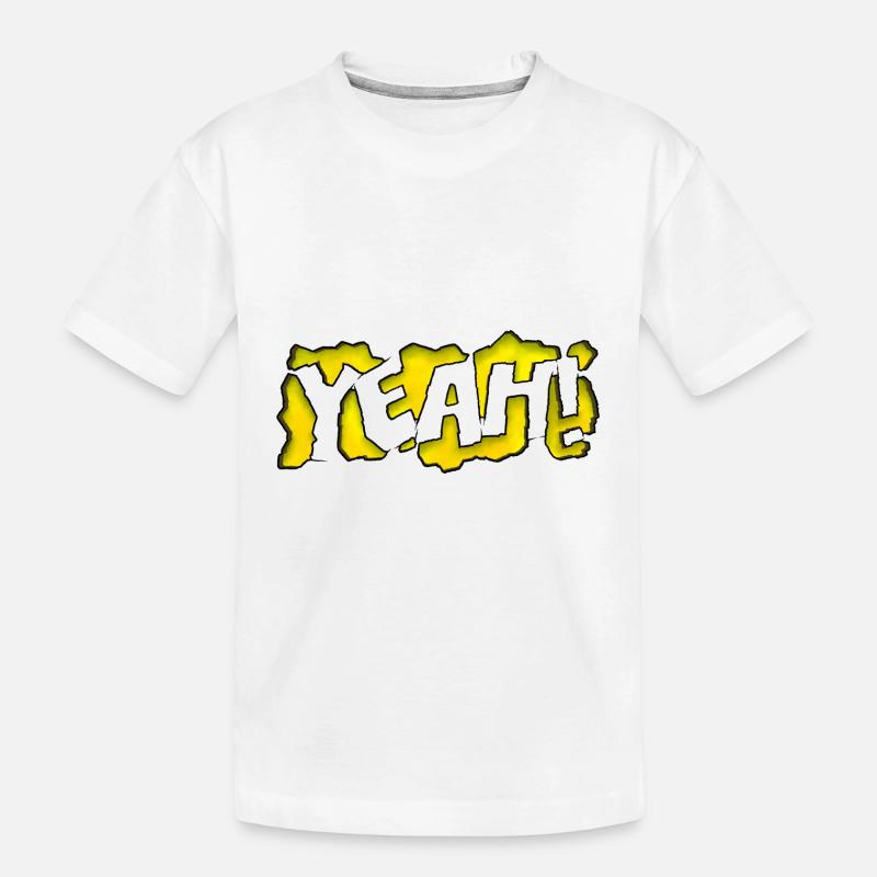 Gelbes Graffiti "Yeah!" - Kinder Premium Bio T-Shirt - Weiß