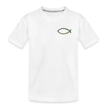 Ichtus Fisch (Diamant, grün) - Kinder Premium Bio T-Shirt - Weiß - Vorne