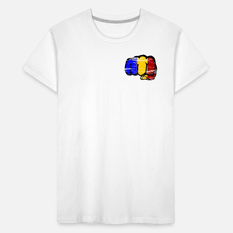 Roumanie drapeau main poing utilisé T-shirt bio Premium Enfant