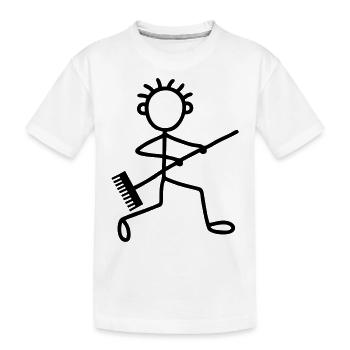 Strichmännchen mit Besen - Kinder Premium Bio T-Shirt - Weiß - Vorne