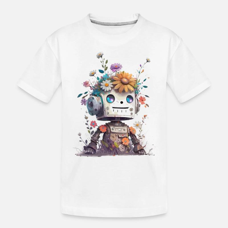 Petit robot avec des fleurs - T-shirt bio Premium Enfant - blanc