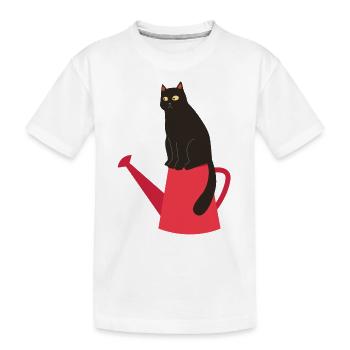 Design de printemps - chat noir sur arrosoir - T-shirt bio Premium Enfant - blanc - Devant