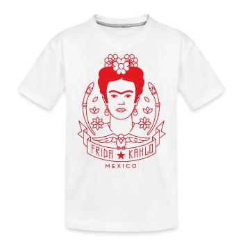 Frida Kahlo Portrait Blumenkranz Rot - Kinder Premium Bio T-Shirt - Weiß - Vorne