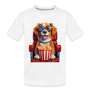 Un chien au cinéma avec du pop-corn - T-shirt bio Premium Enfant - blanc - Devant