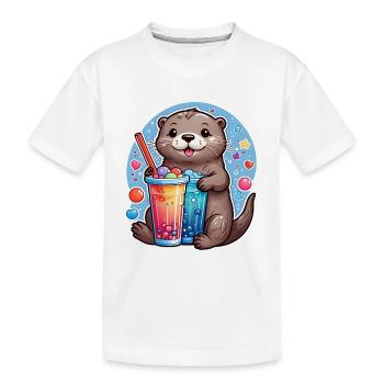Petite loutre mignonne buvant de la limonade - T-shirt bio Premium Enfant - blanc - Devant