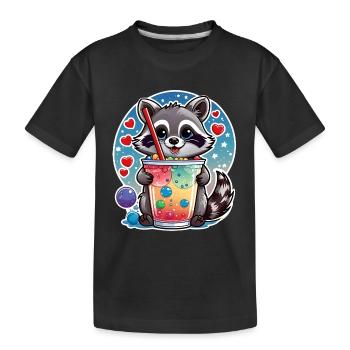 kleiner süßer Waschbär mit Limonade und Strohhalm - Kinder Premium Bio T-Shirt - Schwarz - Vorne