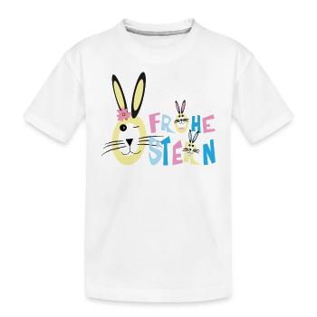 Frohe Ostern mit Glücklichen Osterhasen. - Kinder Premium Bio T-Shirt - Weiß - Vorne