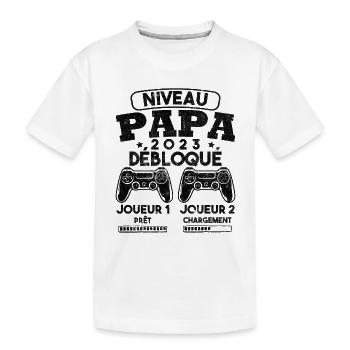 Niveau papa débloqué futur père 2023 - T-shirt bio Premium Enfant - blanc - Devant