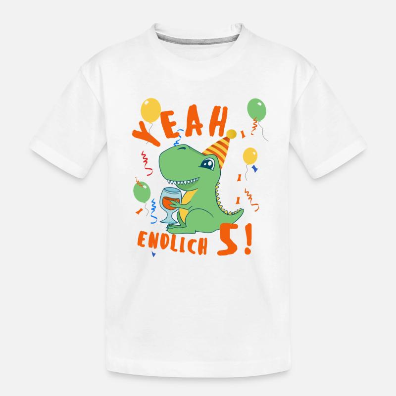 Yeah Dino Endlich 5 - Kinder Premium Bio T-Shirt - Weiß