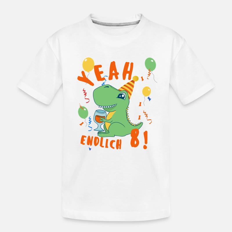 Yeah Dino endlich 8 - Kinder Premium Bio T-Shirt - Weiß