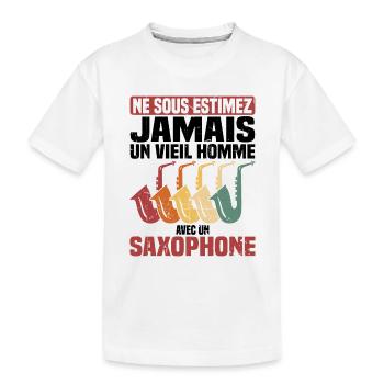Un vieil homme avec un saxophone - T-shirt bio Premium Enfant - blanc - Devant