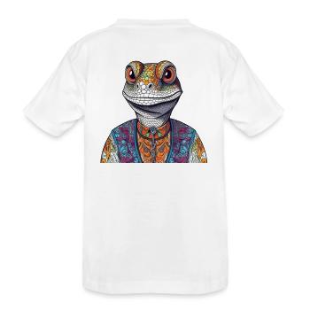 Colorful lizard in street style - Kids' Premium Organic T-Shirt - white - Back