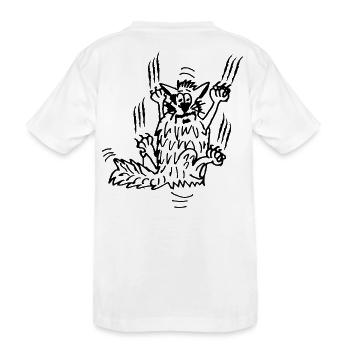 Witzige Katze krallt sich fest - Kinder Premium Bio T-Shirt - Weiß - Hinten