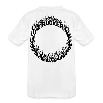 Trucker Feuer Ring detailliert - Farbe veränderbar - Kinder Premium Bio T-Shirt - Weiß - Hinten