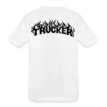 Trucker Schriftzug Flammen - Farbe veränderbar - Kinder Premium Bio T-Shirt - Weiß - Hinten