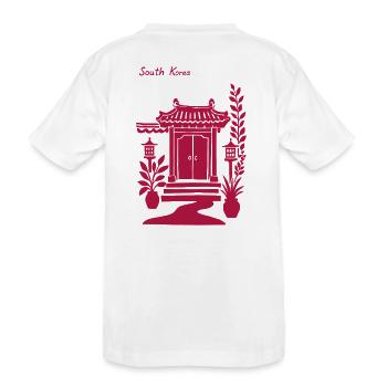 Korean Temple Door in Pink - Kids' Premium Organic T-Shirt - white - Back