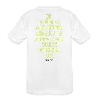 Neon Motivationszitat Potenzial entfalten - Kinder Premium Bio T-Shirt - Weiß - Hinten