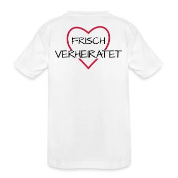 Frisch verheiratet Herz Hochzeit Hochzeitsreise - Kinder Premium Bio T-Shirt - Weiß - Hinten