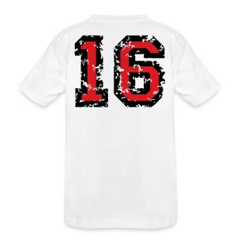 Le numéro seize - No. 16 (deux couleurs) rouge - T-shirt bio Premium Enfant - blanc - Dos
