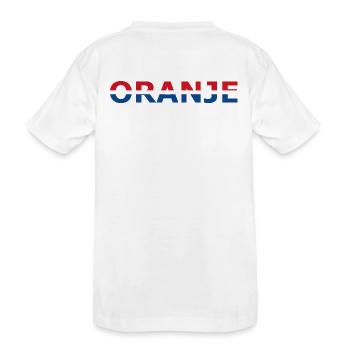 Orange in rot, weiß, blau - Kinder Premium Bio T-Shirt - Weiß - Hinten