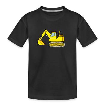 Gelber Bagger - Schaufelbagger auf der Baustelle - Kinder Premium Bio T-Shirt - Schwarz - Vorne