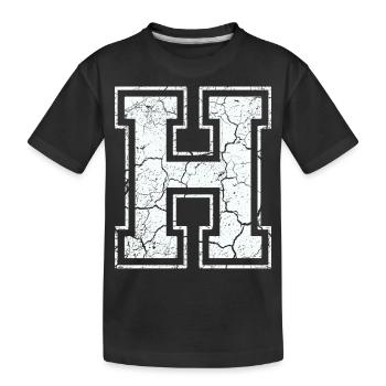 Letter H in white in the used look - Kids' Premium Organic T-Shirt - black - Front