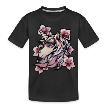 Einhorn Orchideen - Kinder Premium Bio T-Shirt - Schwarz - Vorne