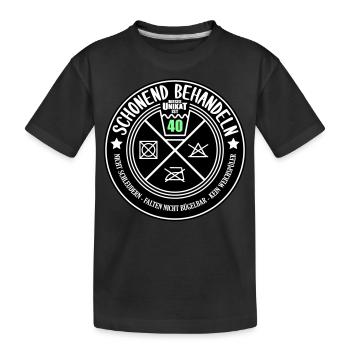 Schonend behandeln Unikat ist 40 | Farben änderbar - Kinder Premium Bio T-Shirt - Schwarz - Vorne