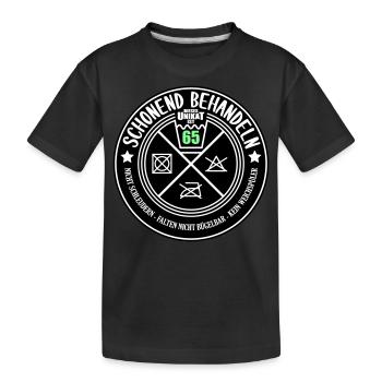 Schonend behandeln Unikat ist 65 | Farben änderbar - Kinder Premium Bio T-Shirt - Schwarz - Vorne