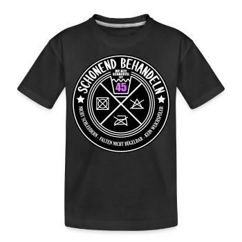 Schonend behandeln Schachtel 45 | Farben änderbar - Kinder Premium Bio T-Shirt - Schwarz - Vorne