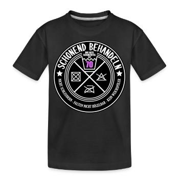 Schonend behandeln Schachtel 70 | Farben änderbar - Kinder Premium Bio T-Shirt - Schwarz - Vorne