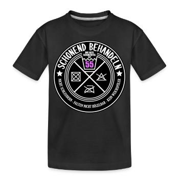 Schonend behandeln Schachtel 55 | Farben änderbar - Kinder Premium Bio T-Shirt - Schwarz - Vorne