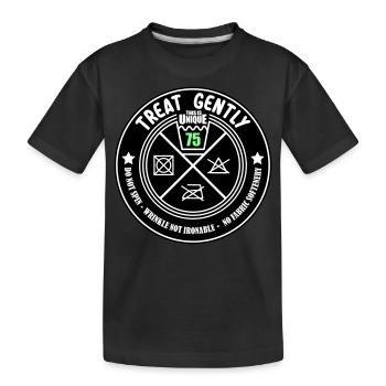 Schonend behandeln Unikat 75 | Farben änderbar - Kinder Premium Bio T-Shirt - Schwarz - Vorne