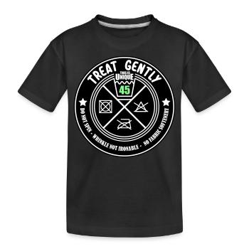 Schonend behandeln Unikat 45 | Farben änderbar - Kinder Premium Bio T-Shirt - Schwarz - Vorne
