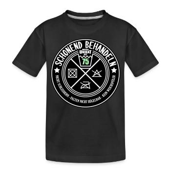 Schonend behandeln Unikat 75 | Farben änderbar - Kinder Premium Bio T-Shirt - Schwarz - Vorne