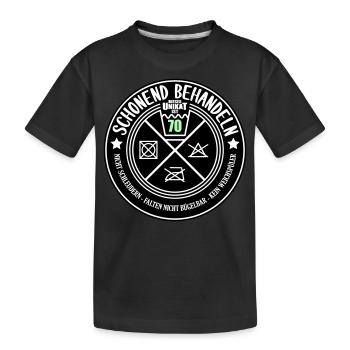 Schonend behandeln Unikat 70 | Farben änderbar - Kinder Premium Bio T-Shirt - Schwarz - Vorne