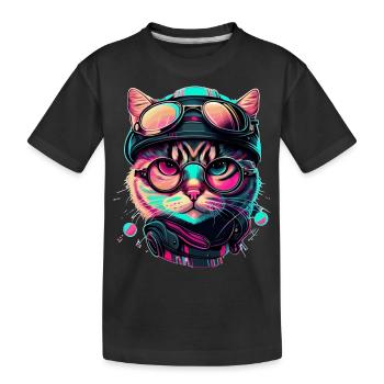 Le chat du pilote de course en arc-en-ciel ressemble à un vecteur cool - T-shirt bio Premium Enfant - noir - Devant