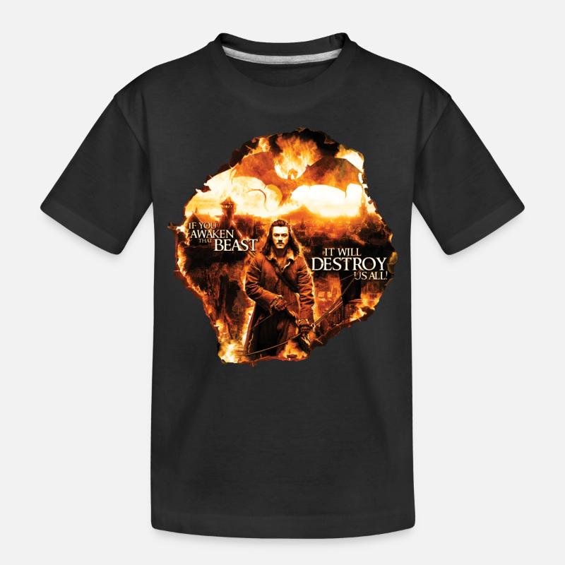 Der Hobbit Brennendes Esgaroth Mit Bard Und Smaug - Kinder Premium Bio T-Shirt - Schwarz